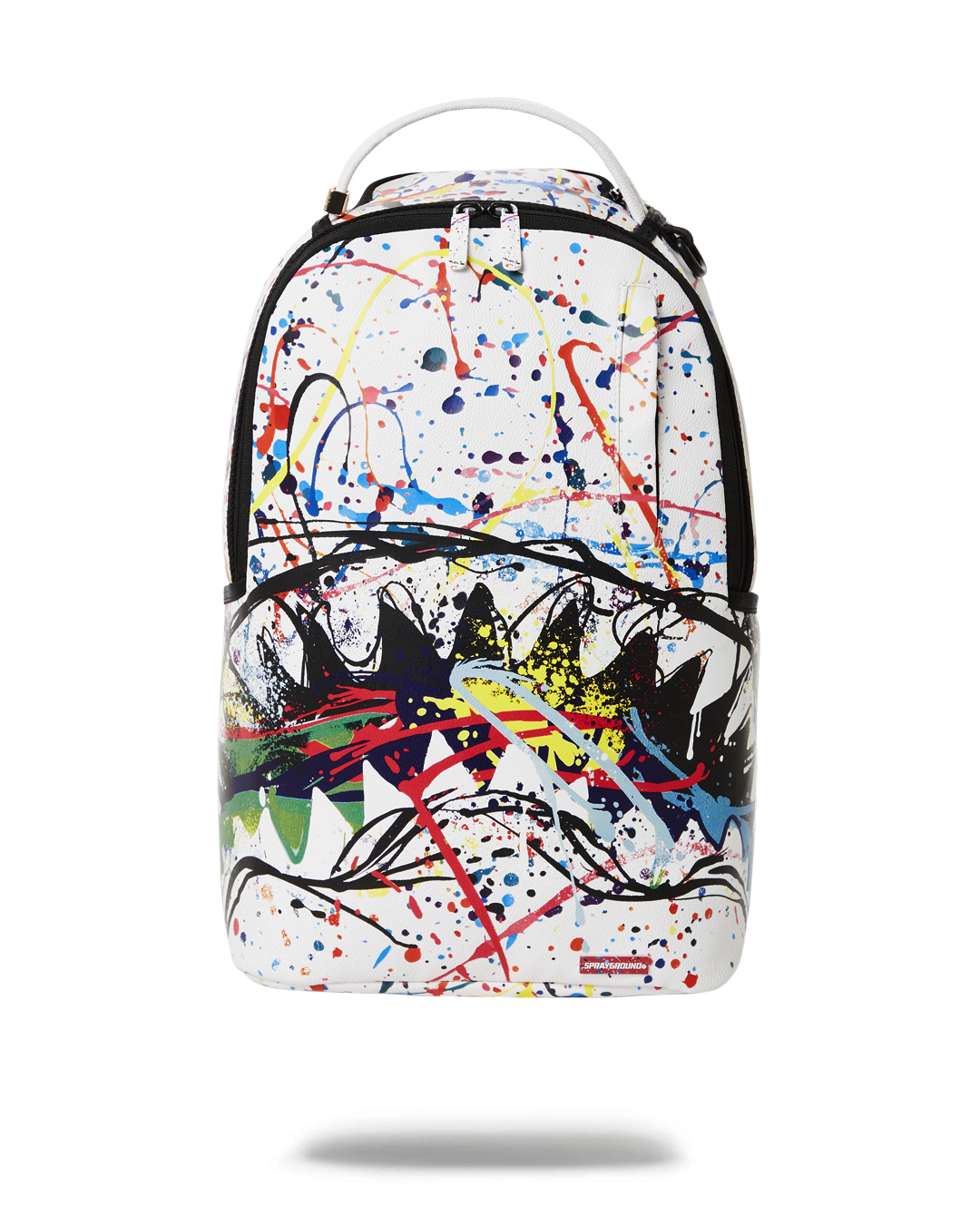 Front view of the After Dark Luxe Faux Leather Backpack with gold zippers.