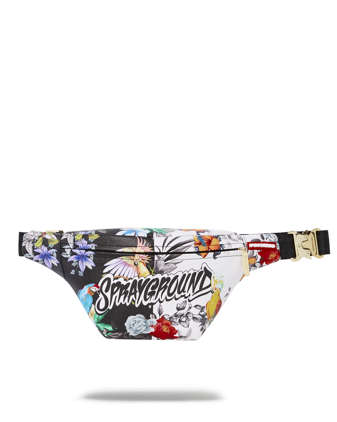 Front angle of the faux leather waist bag worn across the chest, ideal for travel.