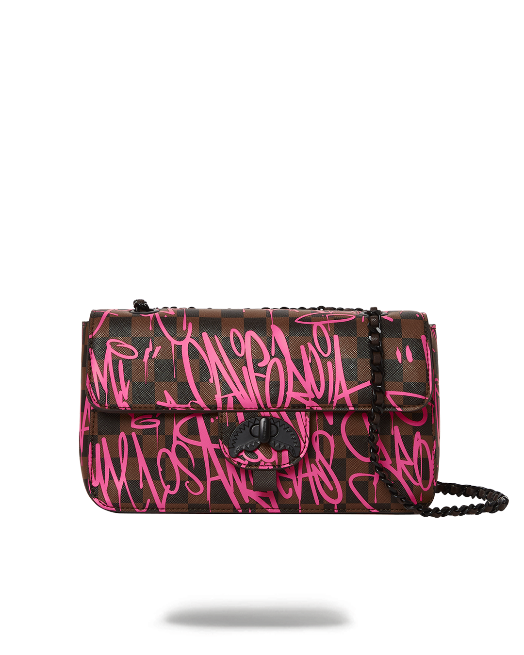 JetGraphix shark chain handbag with graffiti print, worn crossbody