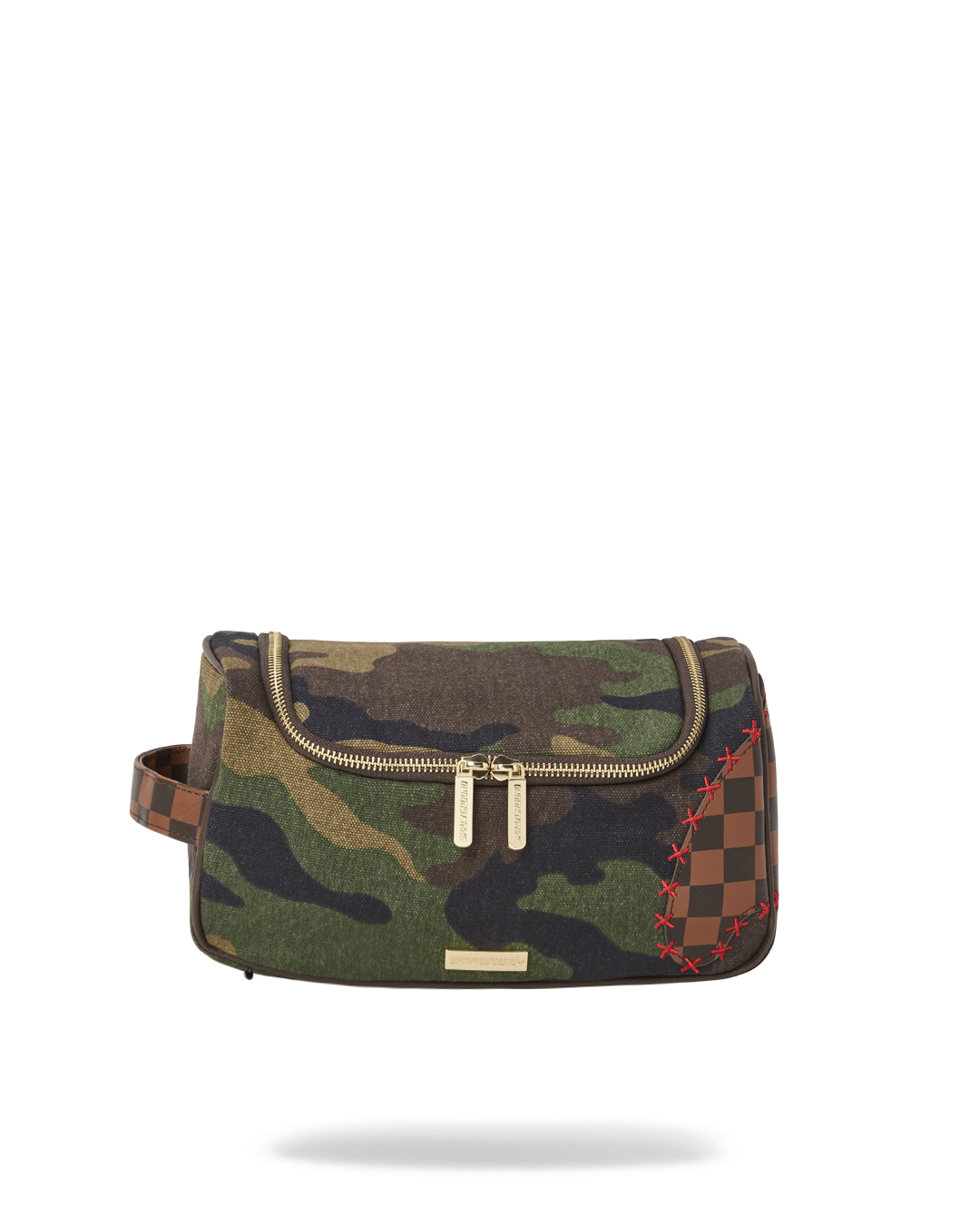 Front view of the faux leather toiletry bag with zipper compartments