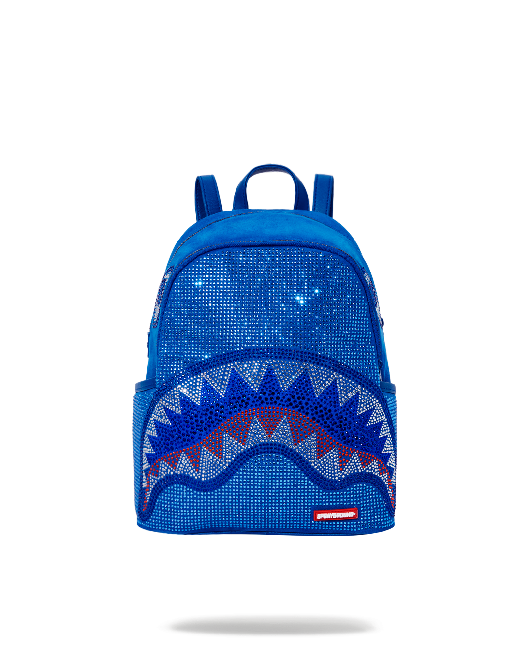 Front view of the vegan leather tote bag with crystal embellishments and water-resistant exterior