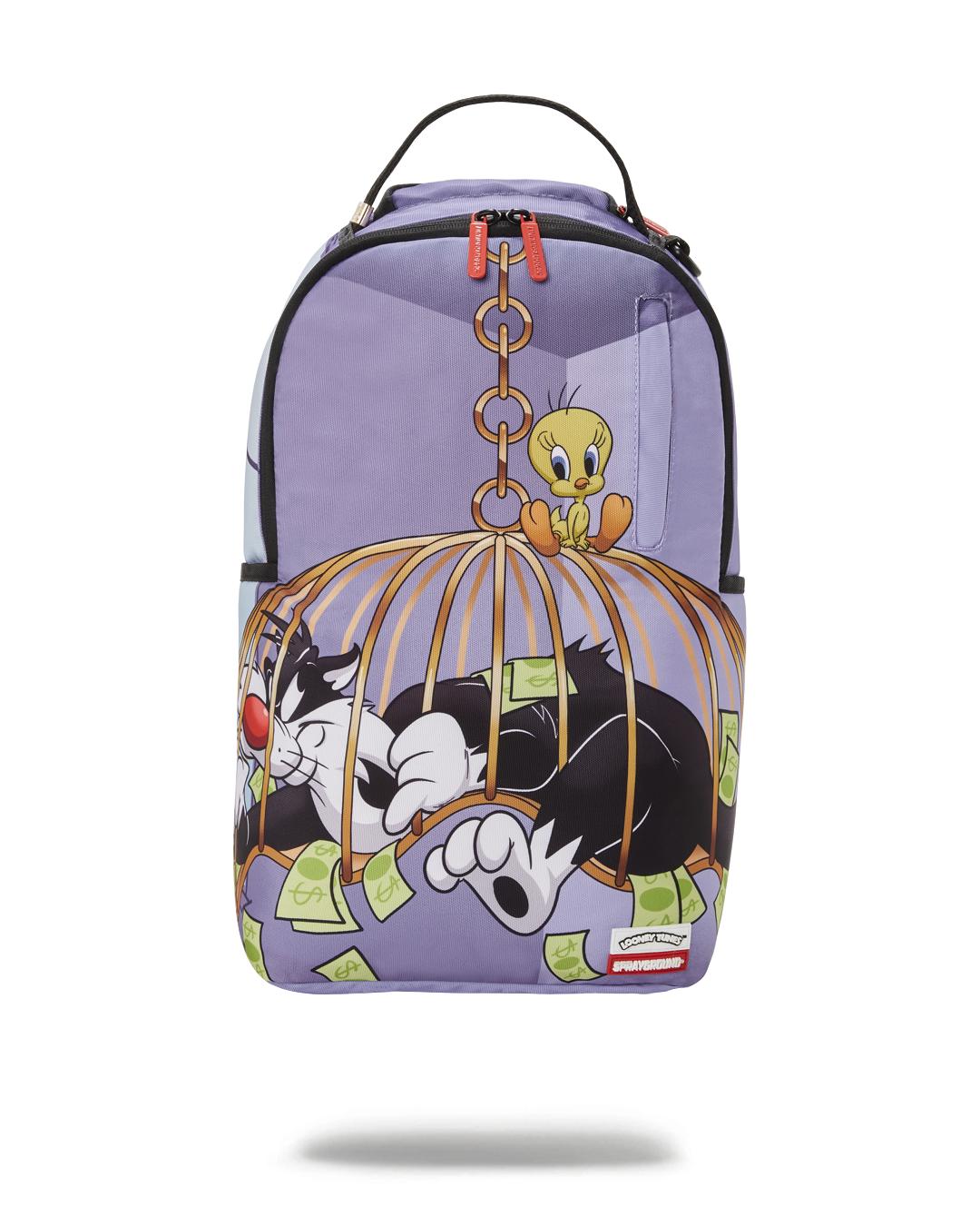 Sprayground recycled backpack worn over shoulder in urban setting
