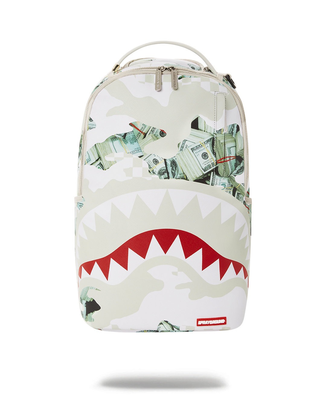 Sprayground DLXV backpack in faux leather, featuring side pockets and gold zippers