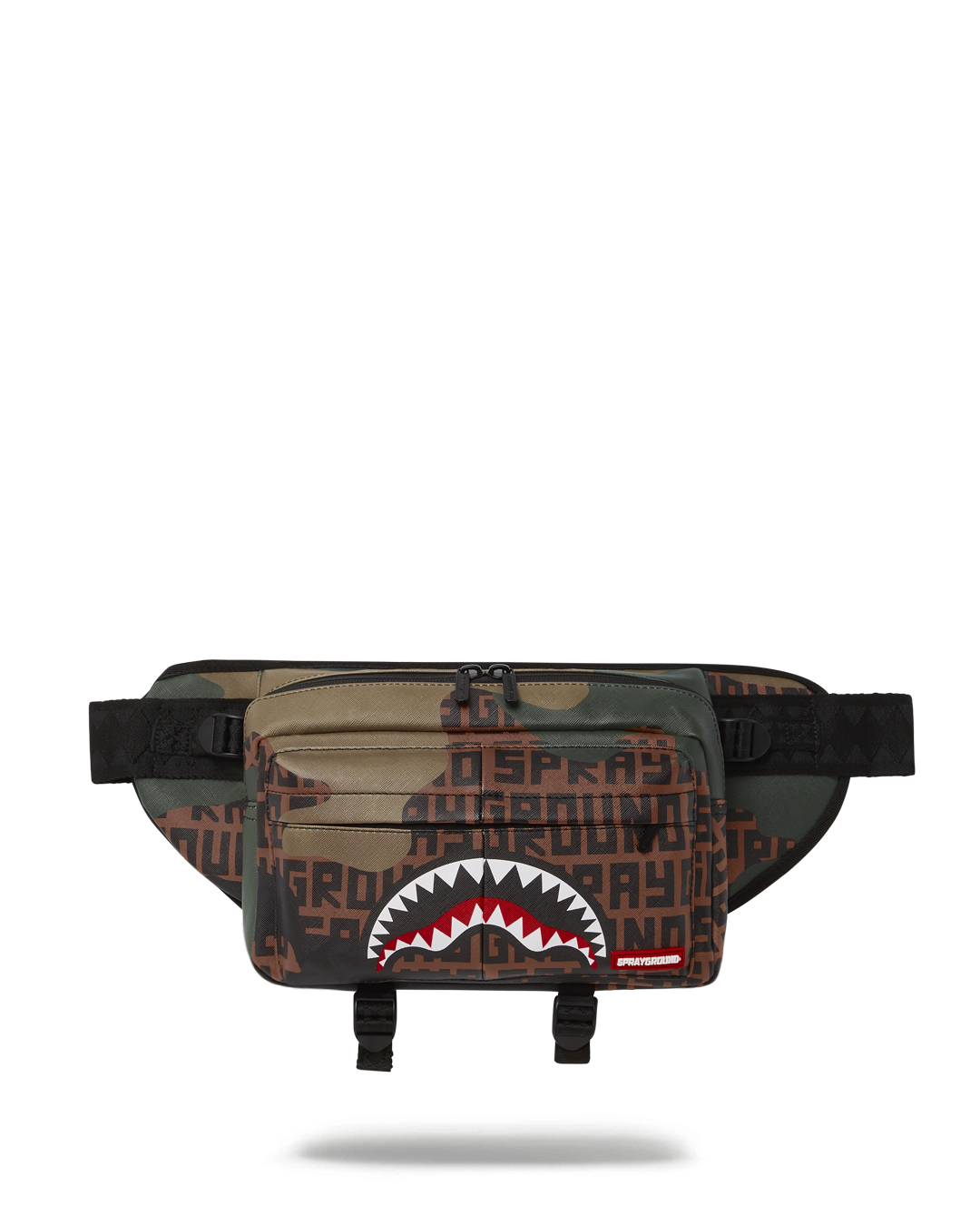 Camo Infiniti leather crossbody bag with adjustable strap and main zipper pocket.