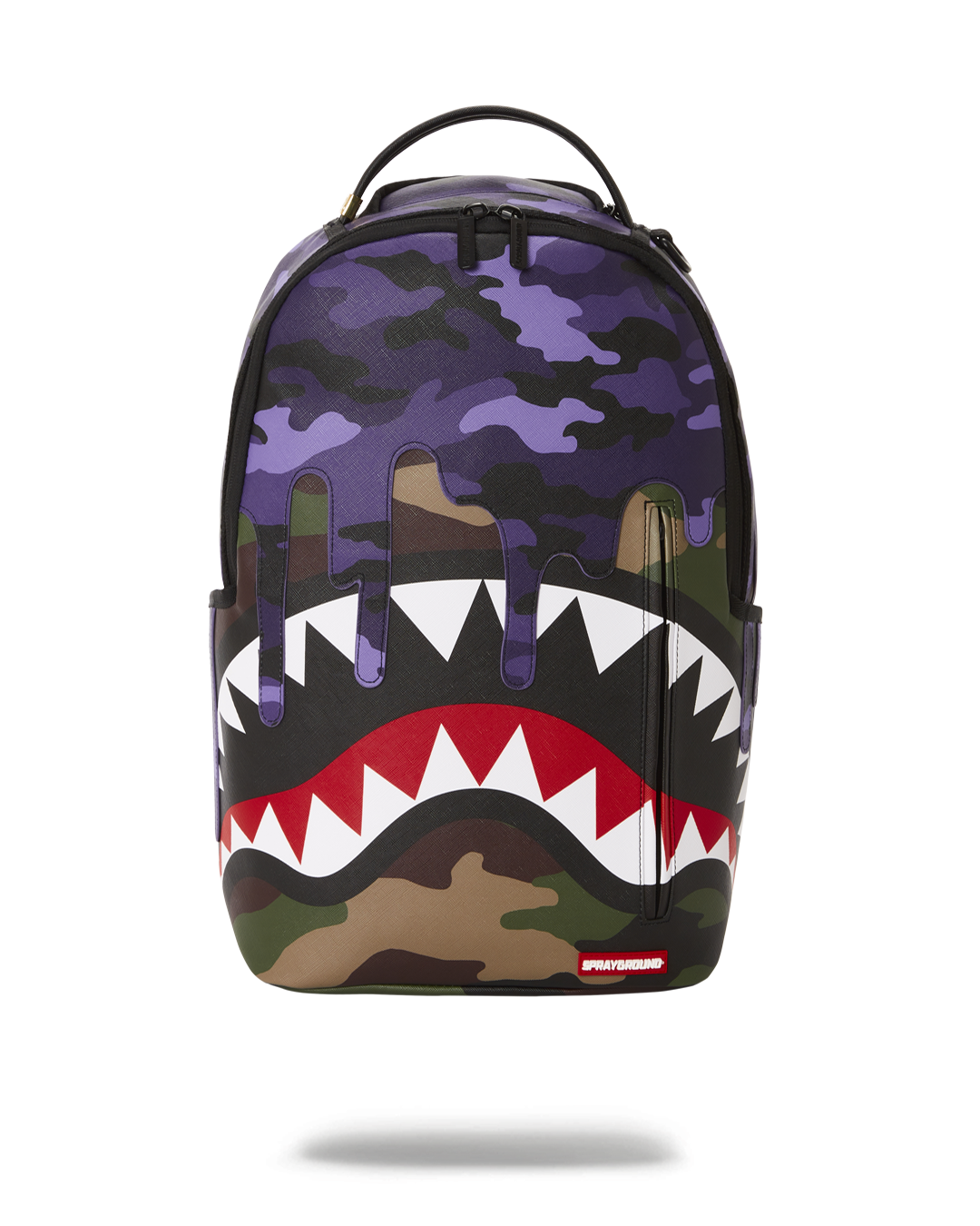 Luxury faux leather backpack in purple with front zipper pocket and side pockets