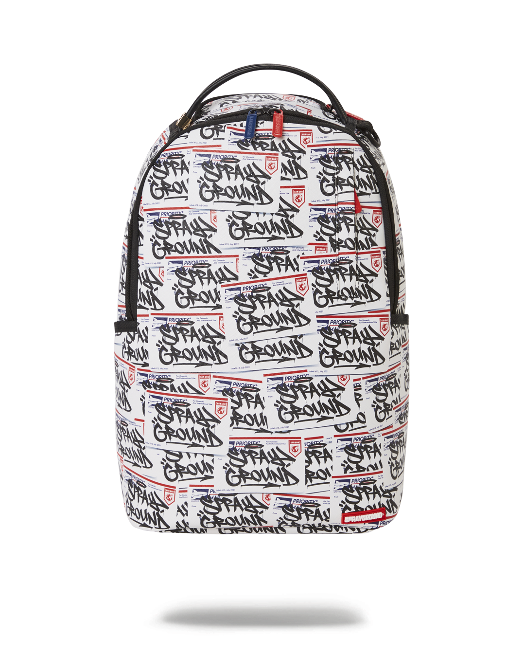 DLXR recycled backpack shown in profile with green zippers and eco-conscious branding