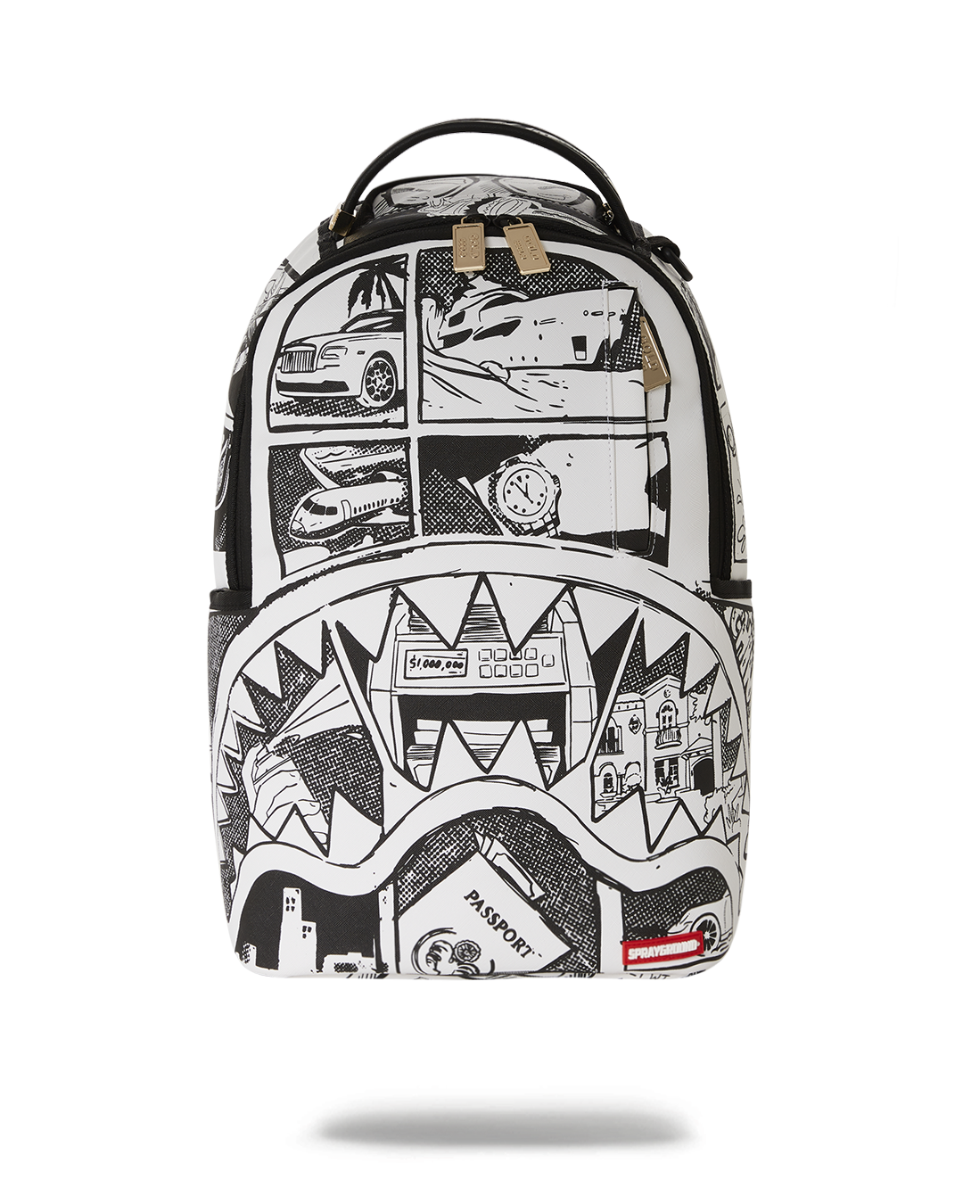 Faux leather backpack with gold zippers and multiple compartments, ideal for travel and daily use