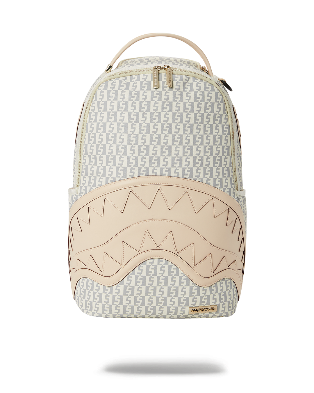 Front view of an elegant faux leather backpack with ergonomic design