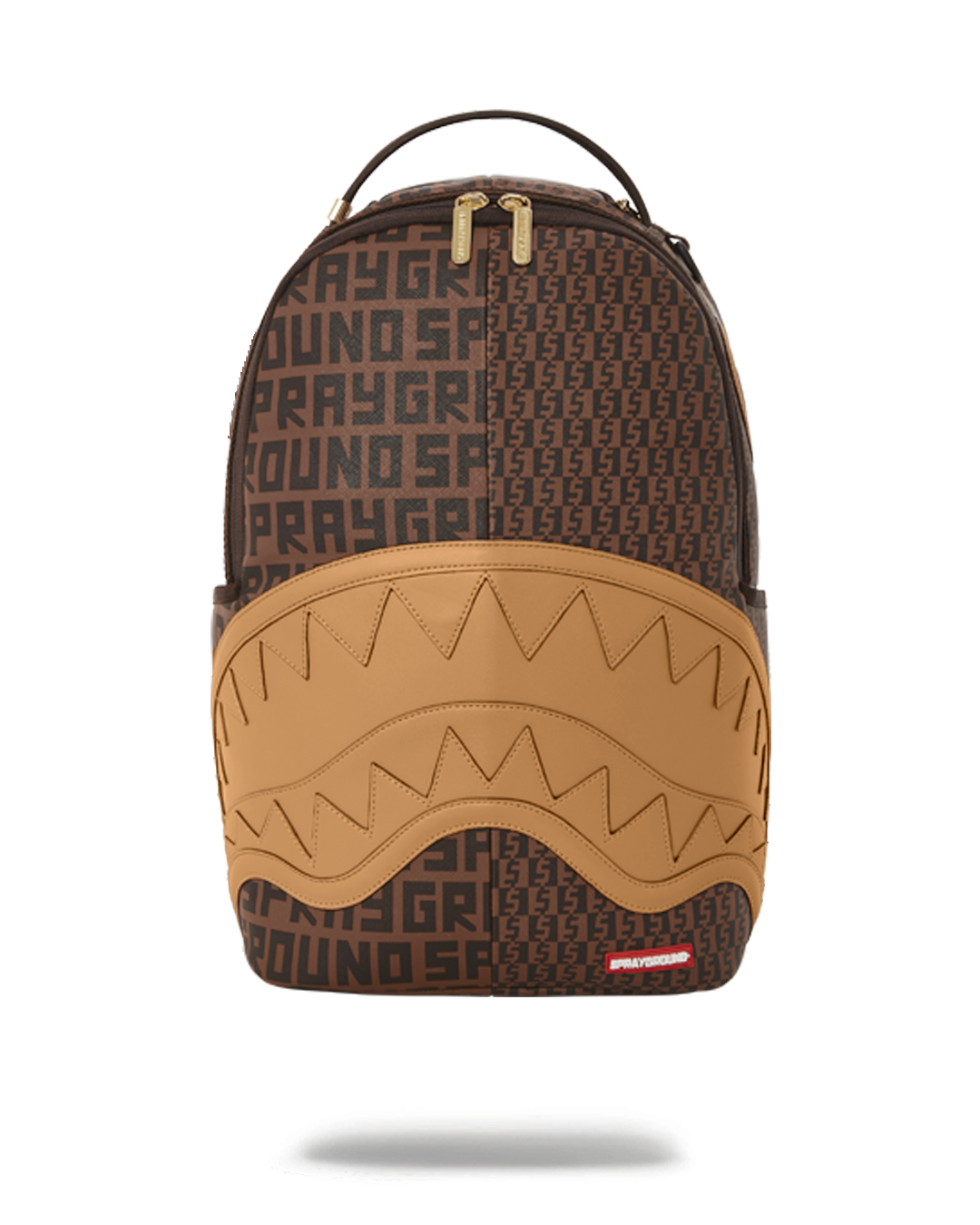 Sharkfinity backpack in faux leather, open to show interior compartments