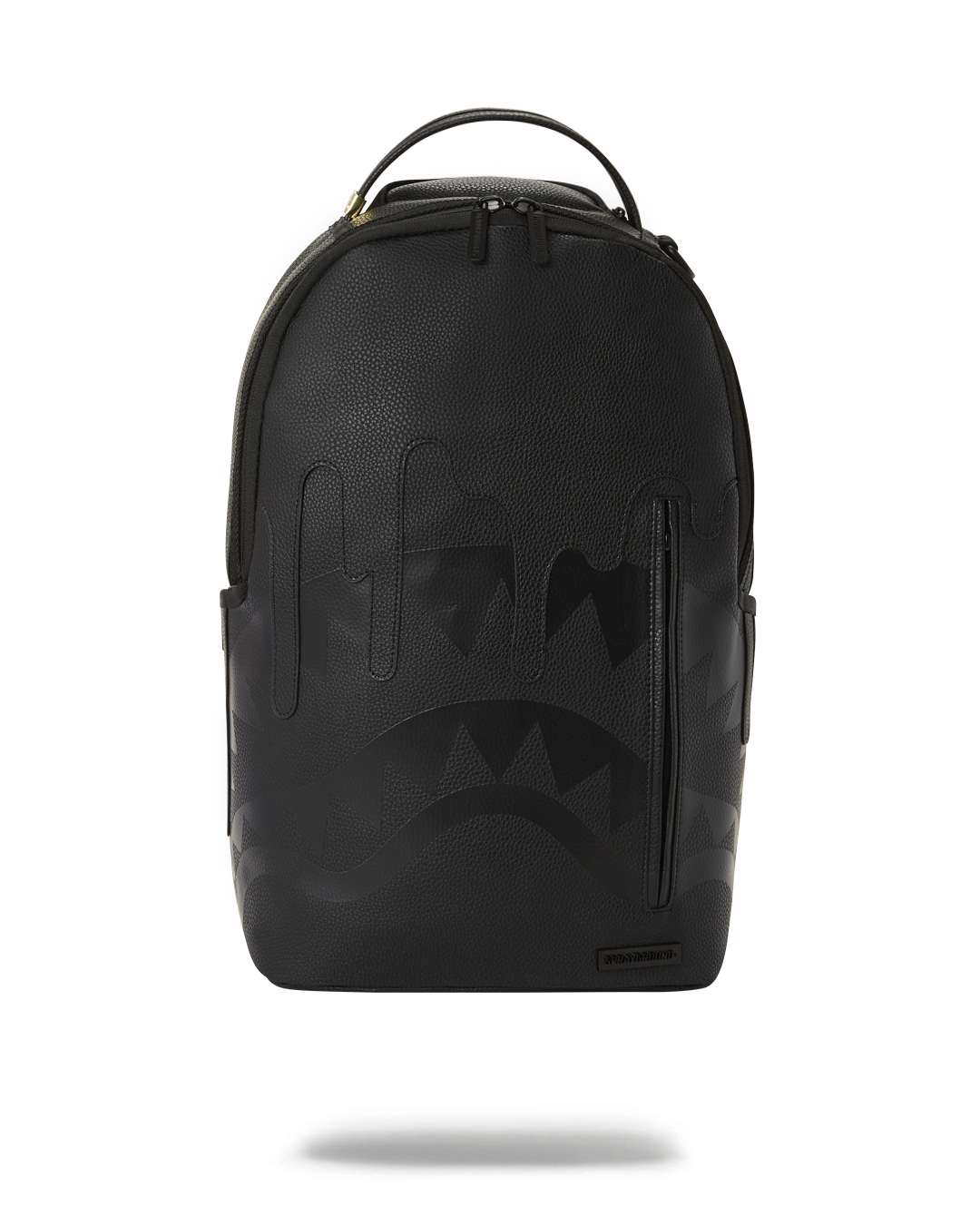 Faux leather backpack with front zipper pocket and side pockets, ideal for laptop backpacks