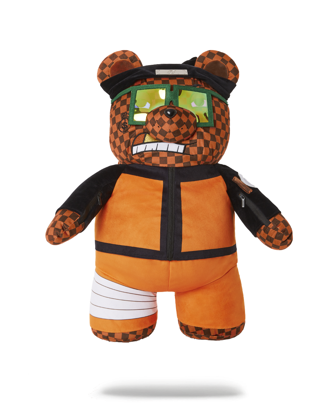 Front view of the Naruto teddy bear backpack showcasing its design and details.