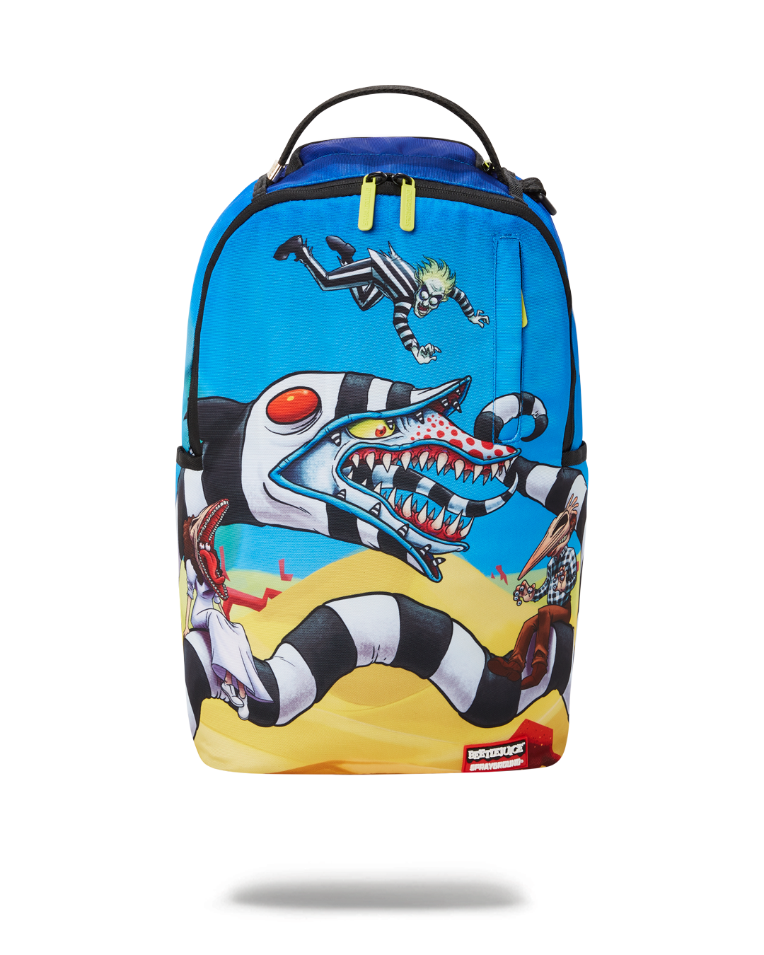 Beetlejuice DLXR Sprayground backpack front view with multiple pockets