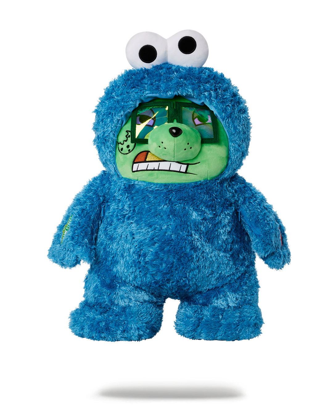 Sprayground teddy bear backpack front view with zippered pockets