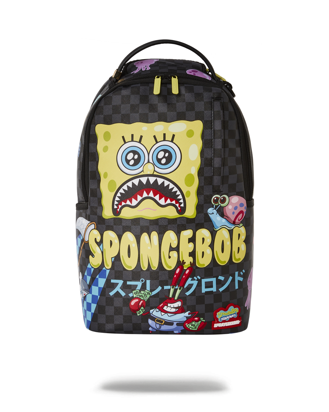 Spongebob Sprayground Backpack front view with multiple pockets