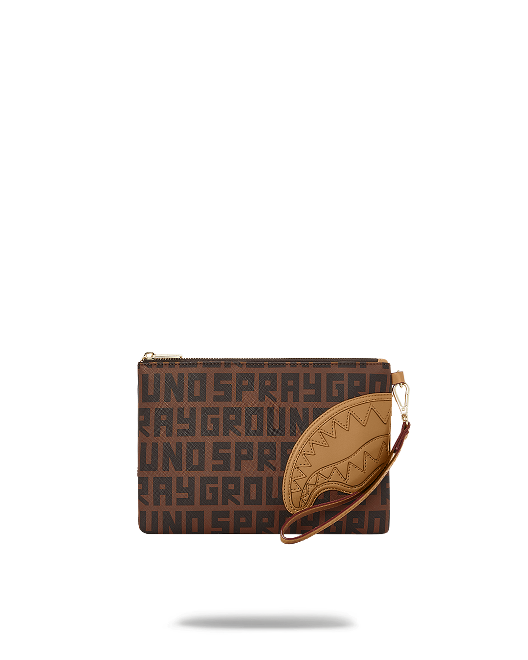 Front view of Sharkfinity Convertible Pouch Clutch showcasing faux leather texture.