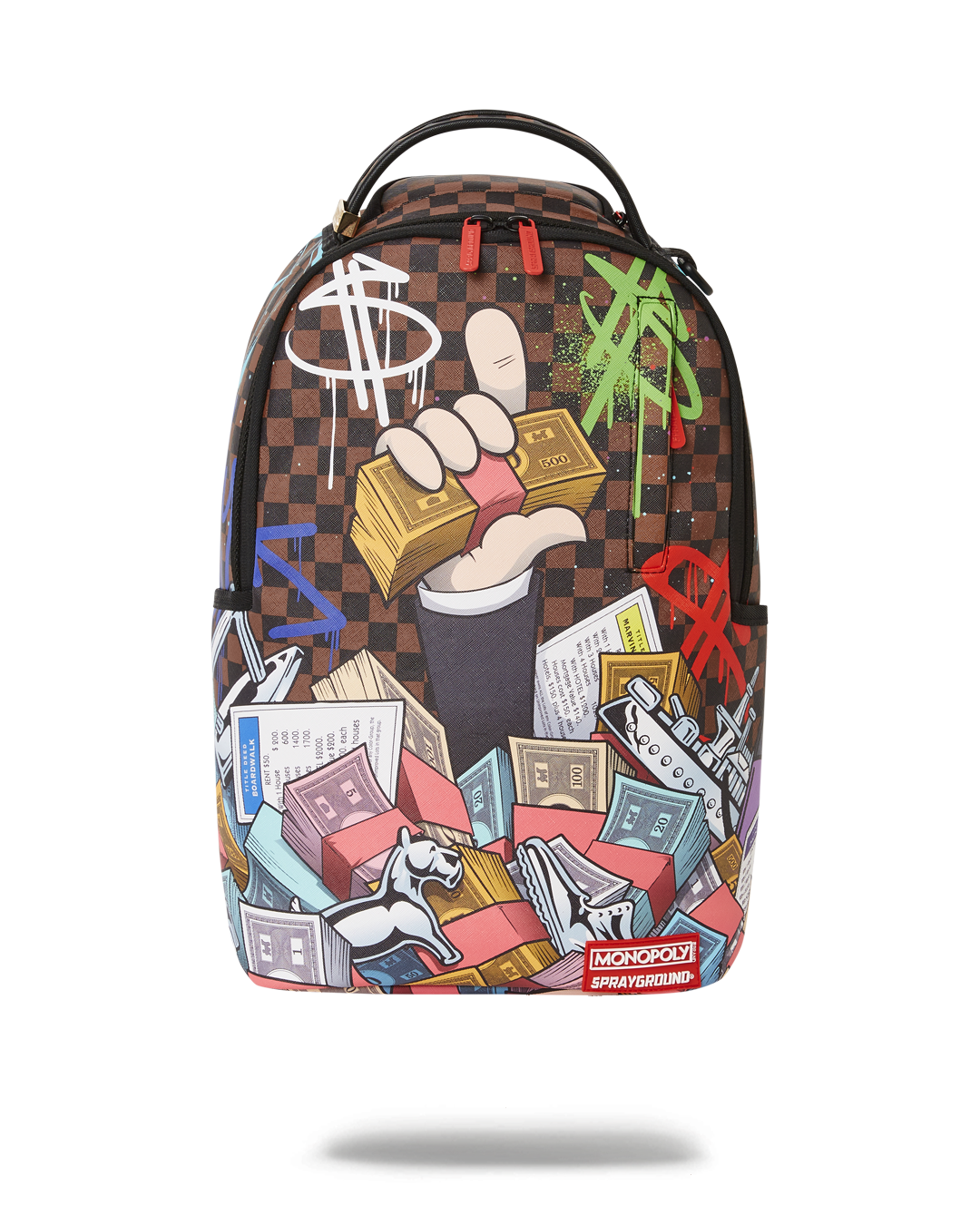 Front view of designer backpack with gold zippers and NYC-ready styling