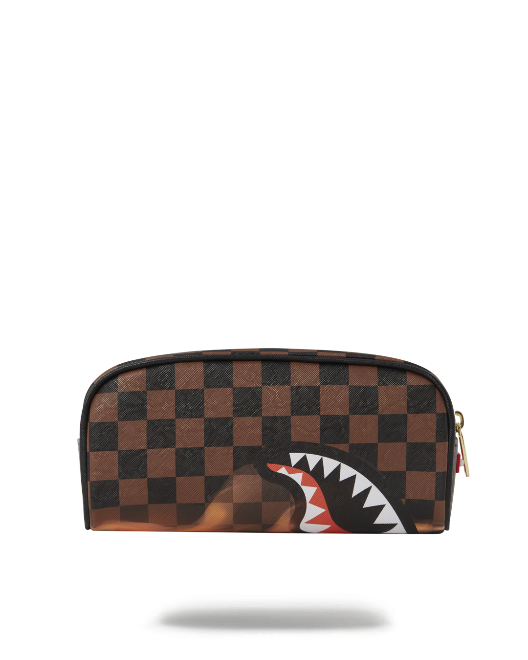 Sharks in Paris vegan leather pouch held open, showing interior space.