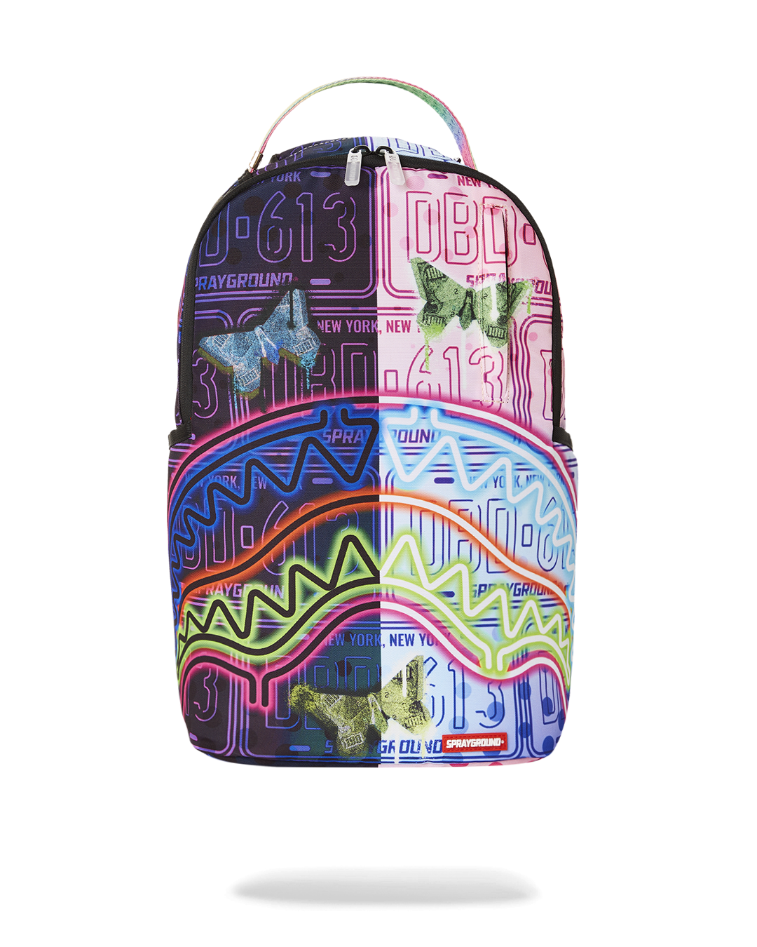 Luminous Butterfly Travel Backpack showcasing front pockets and adjustable straps.