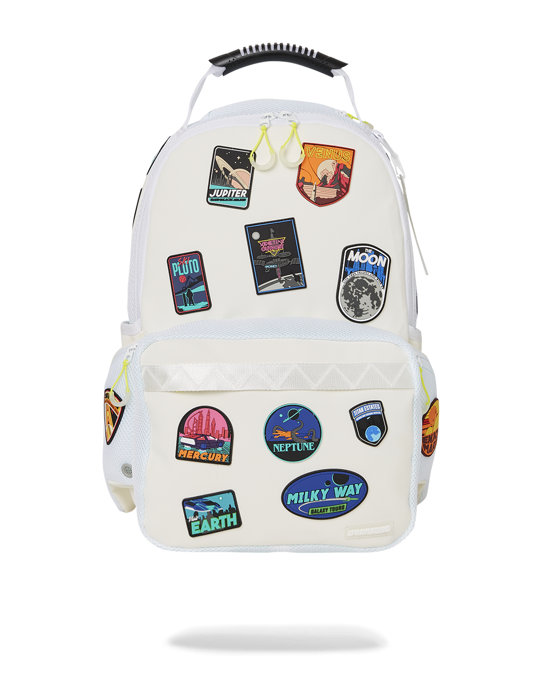 Space Explorer backpack open, showing interior compartments and chrome detailing