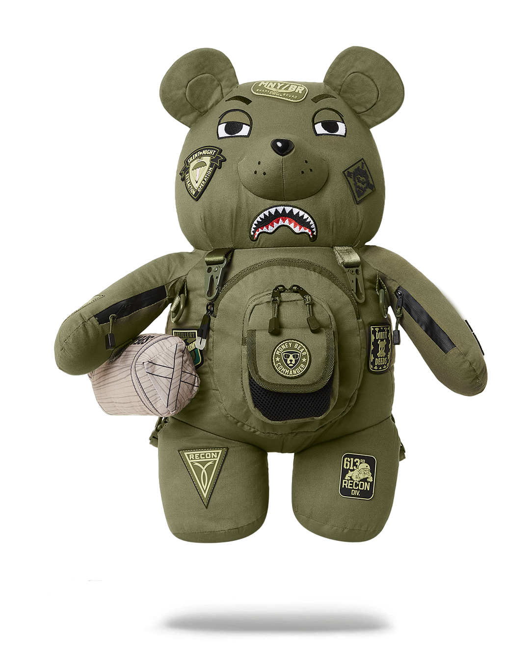 Sprayground teddy bear backpack with tactical details and multi-functional pockets