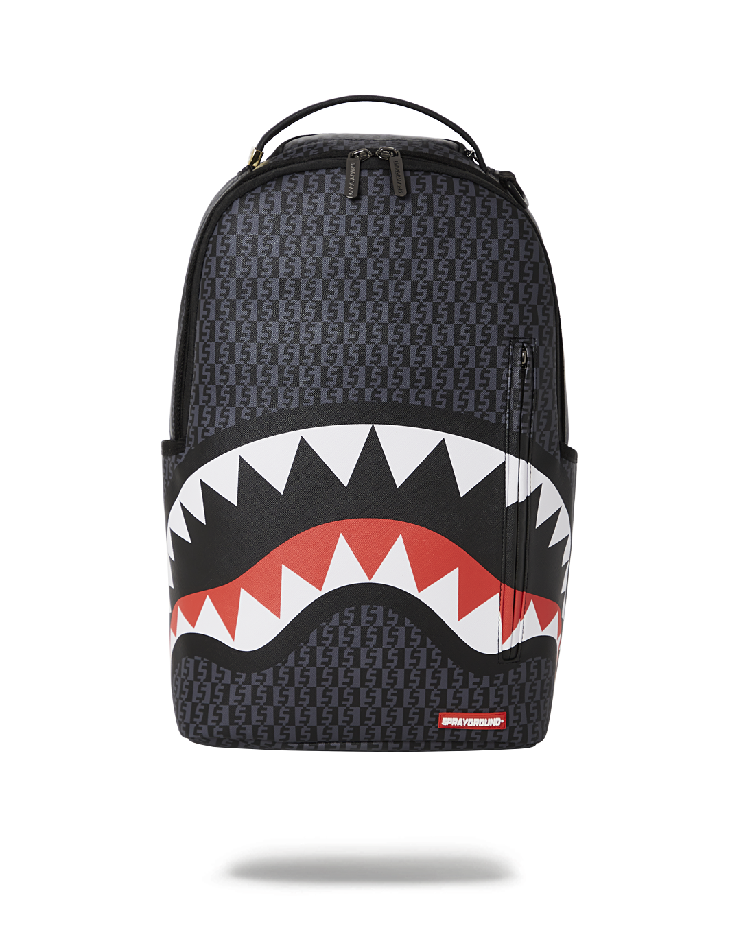 Faux leather backpack with front zipper pocket and adjustable straps
