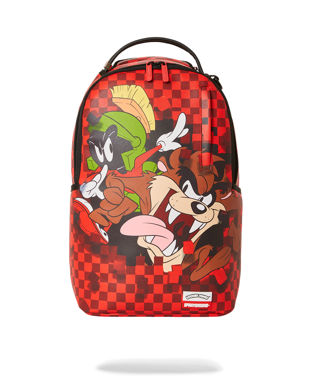 Front view of DLXV leather laptop backpack with Taz and Marvin print
