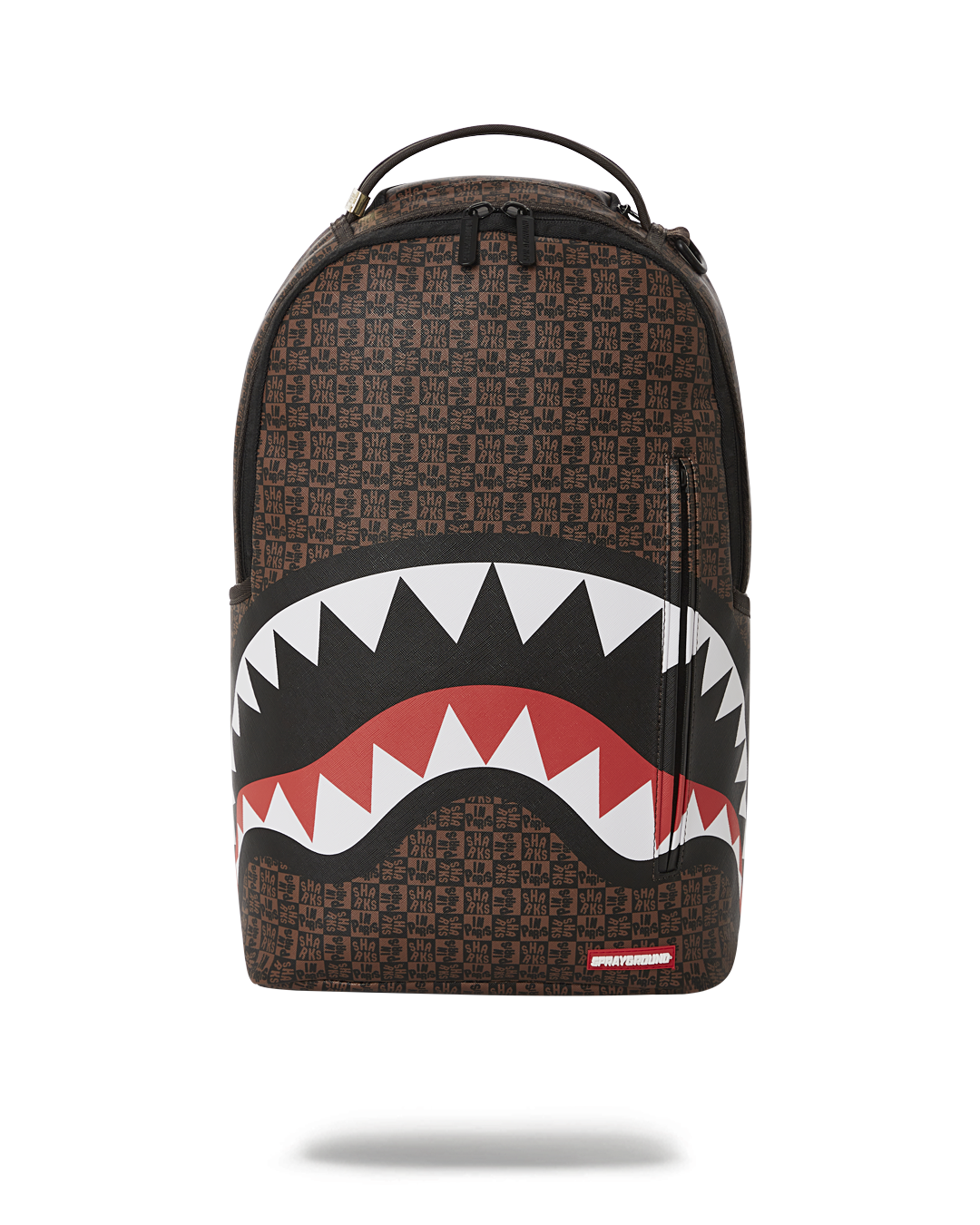 Front view of the Frenzy Sharks leather backpack showcasing its sleek design.