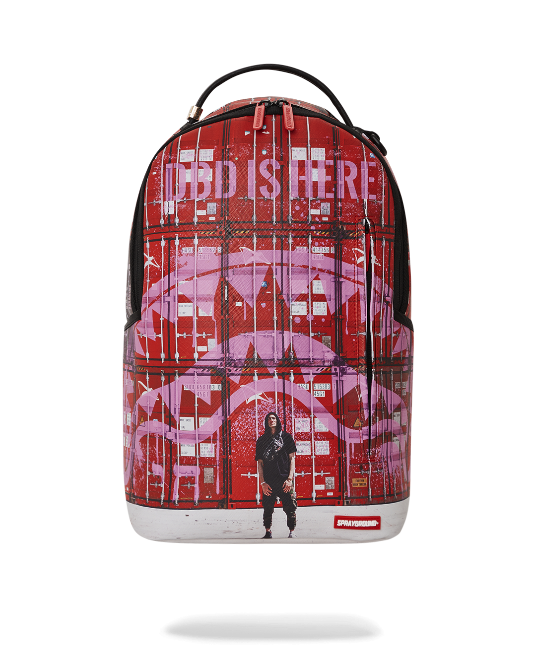 Front view of faux leather travel backpack for women with side pockets.