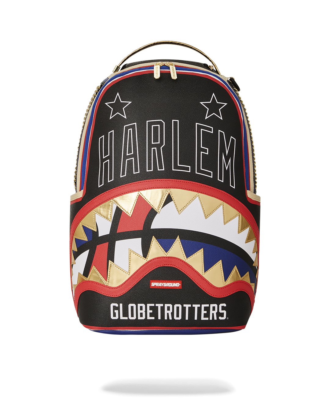 Harlem Globetrotters faux leather backpack shown with laptop compartment open