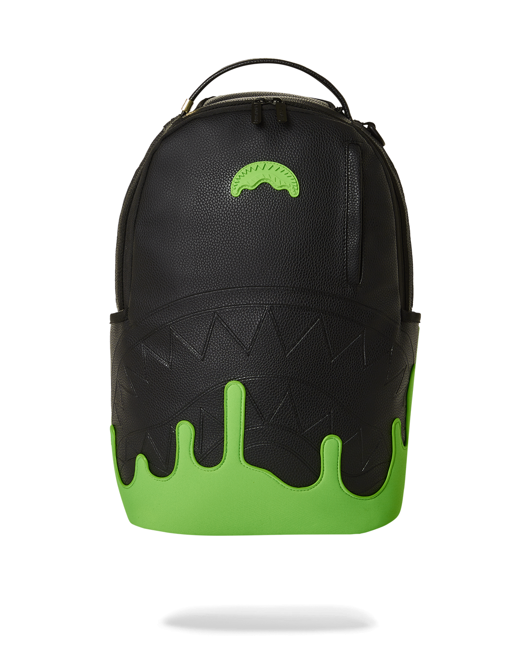 Front view of vibrant faux leather mini backpack showcasing its neon color.