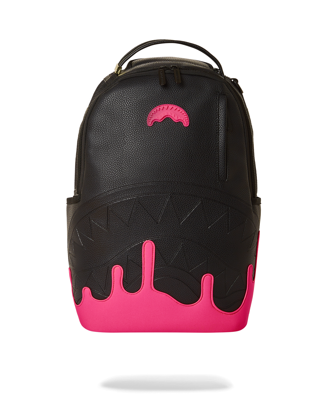 Faux leather backpack with neon pink color and multiple pockets
