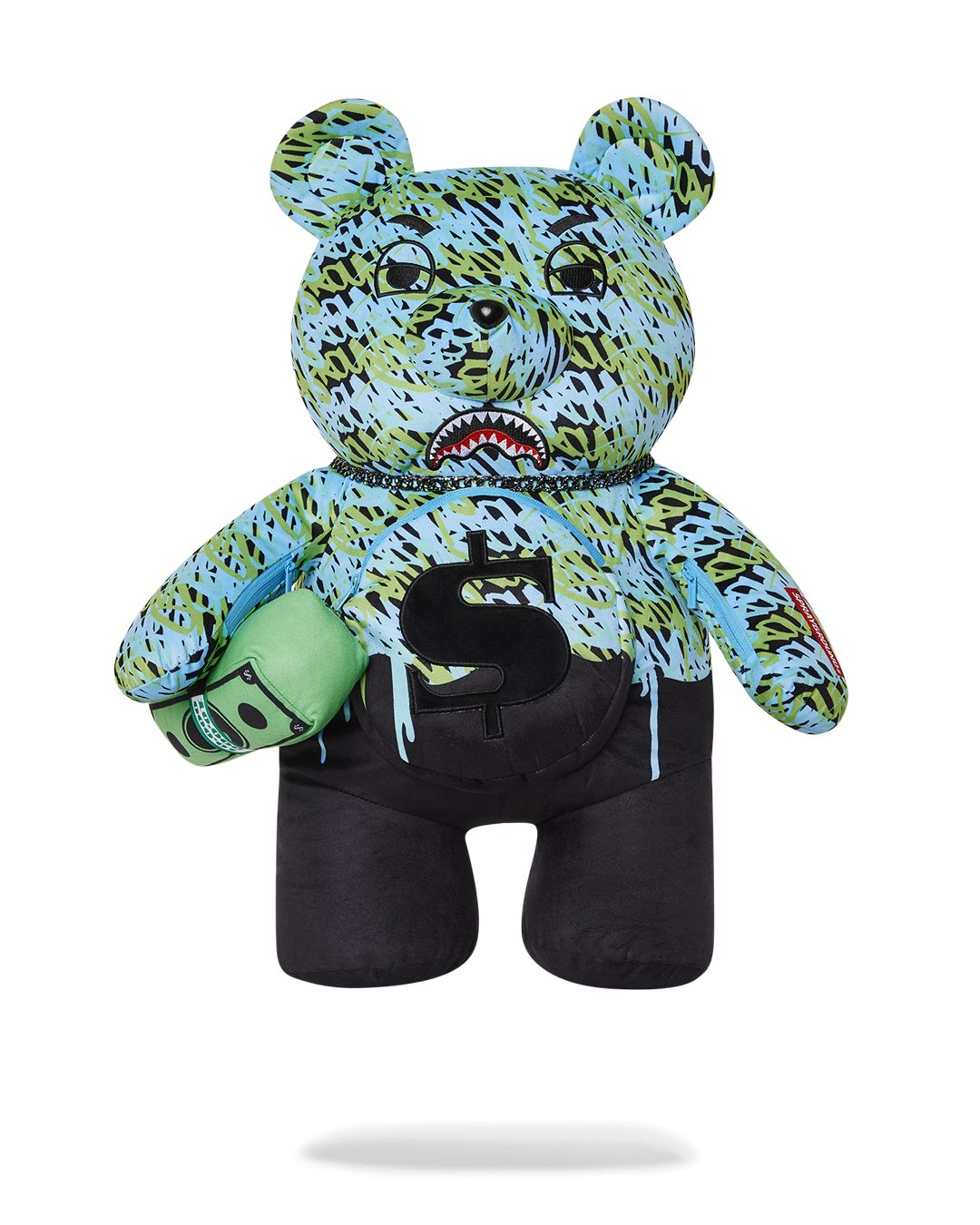Front view of the Limited Edition Money Bear Teddy Backpack with gold hardware.