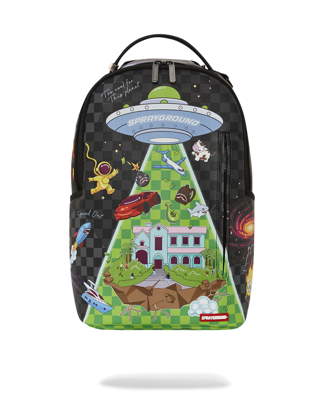 DLXV faux leather backpack worn by a woman in a city setting