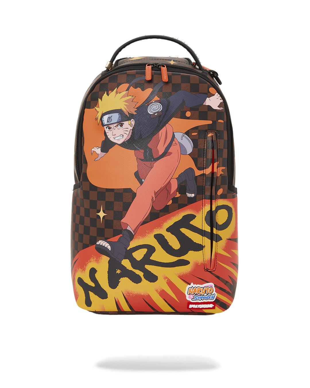 Sprayground Naruto Faux Leather Backpack DLXV front view with front zipper pocket