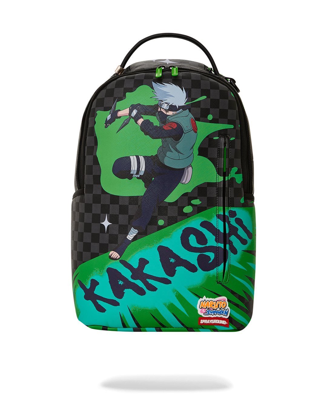 Limited edition pink Sprayground backpack displayed against urban graffiti wall