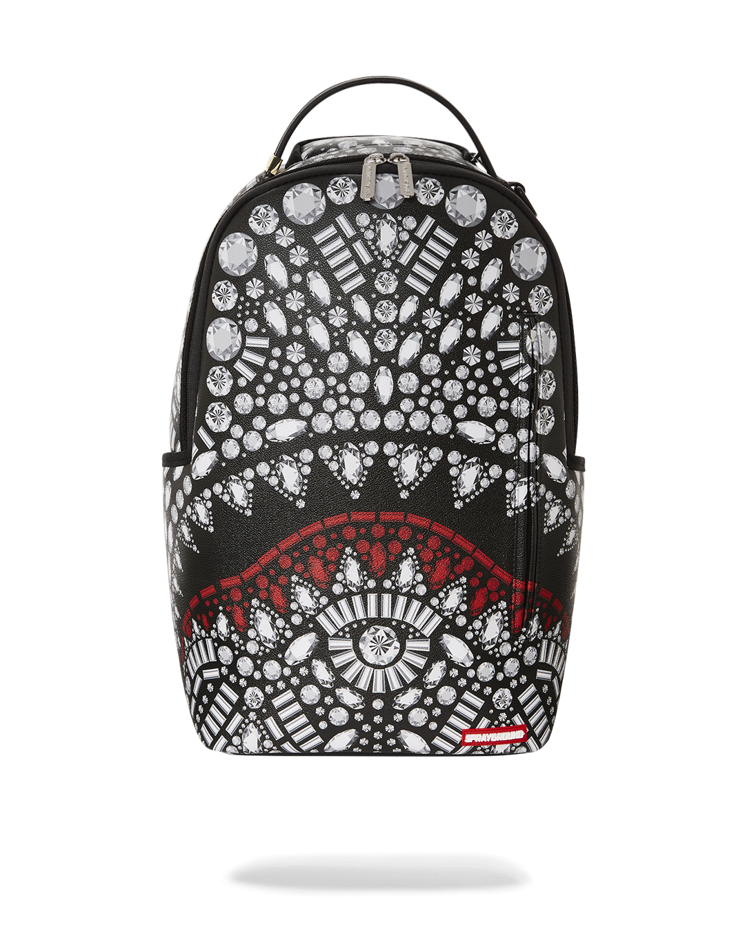 DLXV luxury backpack in black faux leather, shown with laptop compartment open