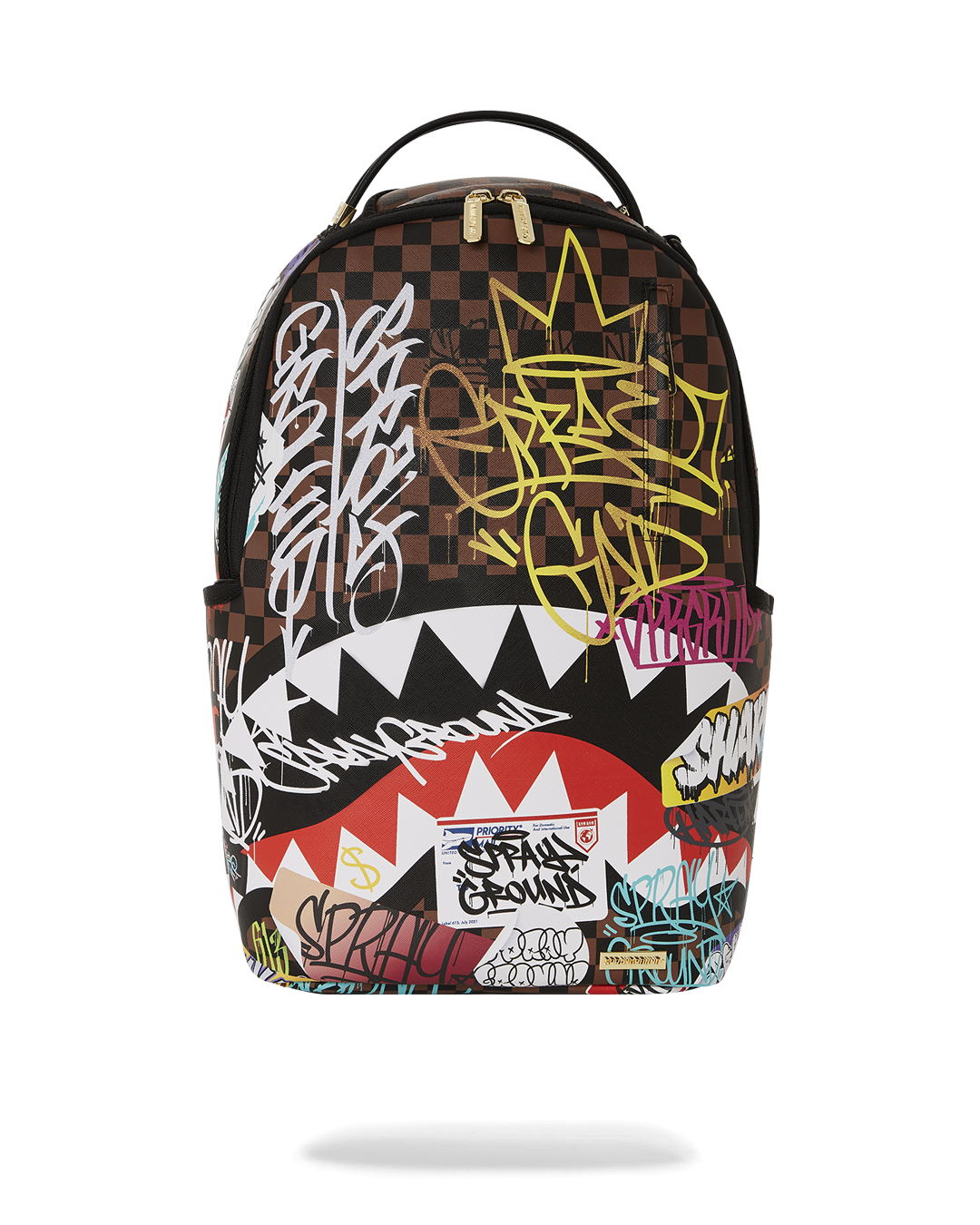 Faux leather Sharks in Paris The Rizz backpack with gold zippers and metal hardware, ideal for stylish travel