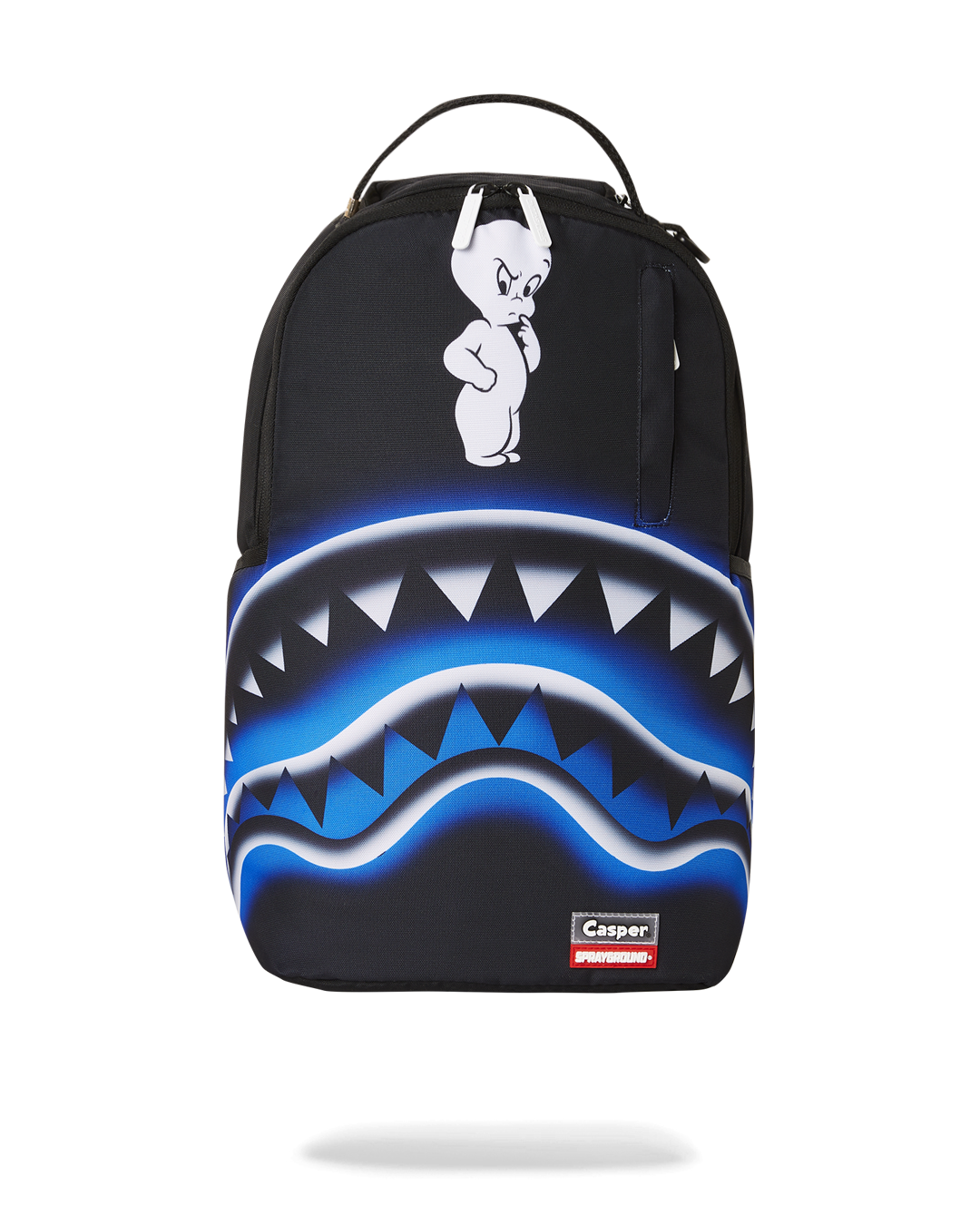 Ghostly Nights backpack open, showcasing interior laptop compartment and organizer pockets
