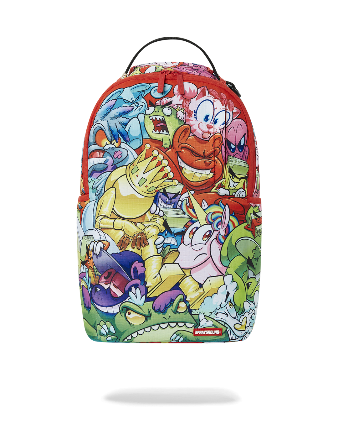Sprayground Smashed Backpack front view, showcasing zipper details and side pockets
