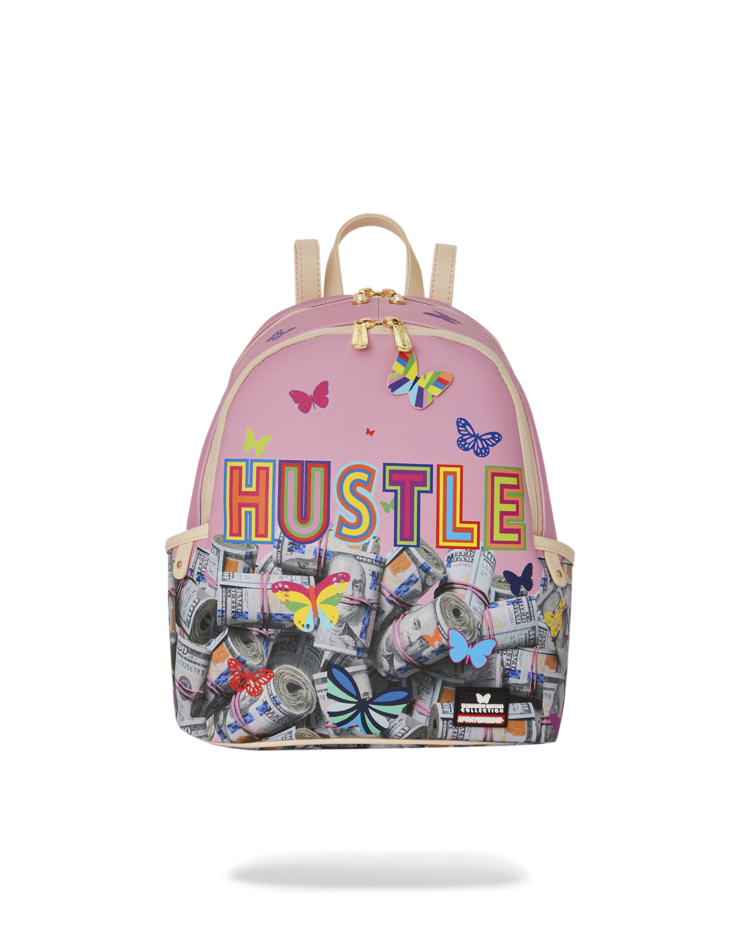 Front view of Sutton Savage faux leather backpack with spacious compartments