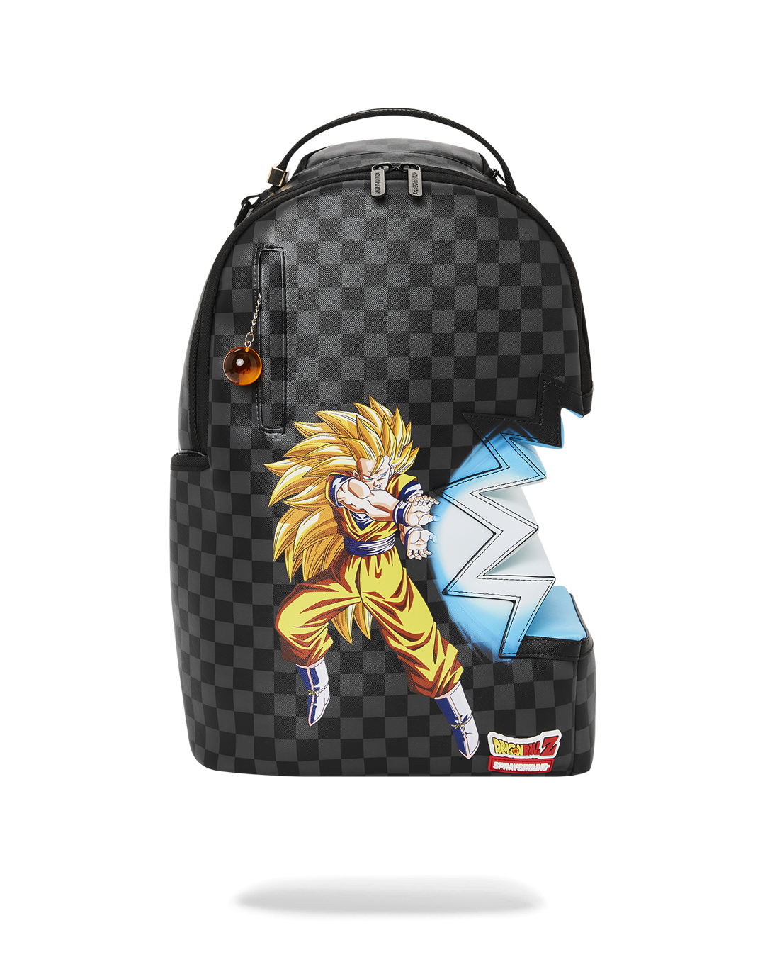 Dragon Ball Z Kamehameha Shark Bite Backpack front view with multiple pockets visible