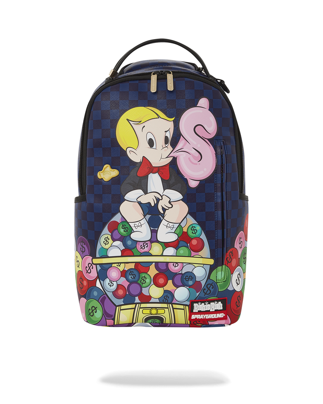Richie Rich backpack open, showing laptop compartment and organizer pockets