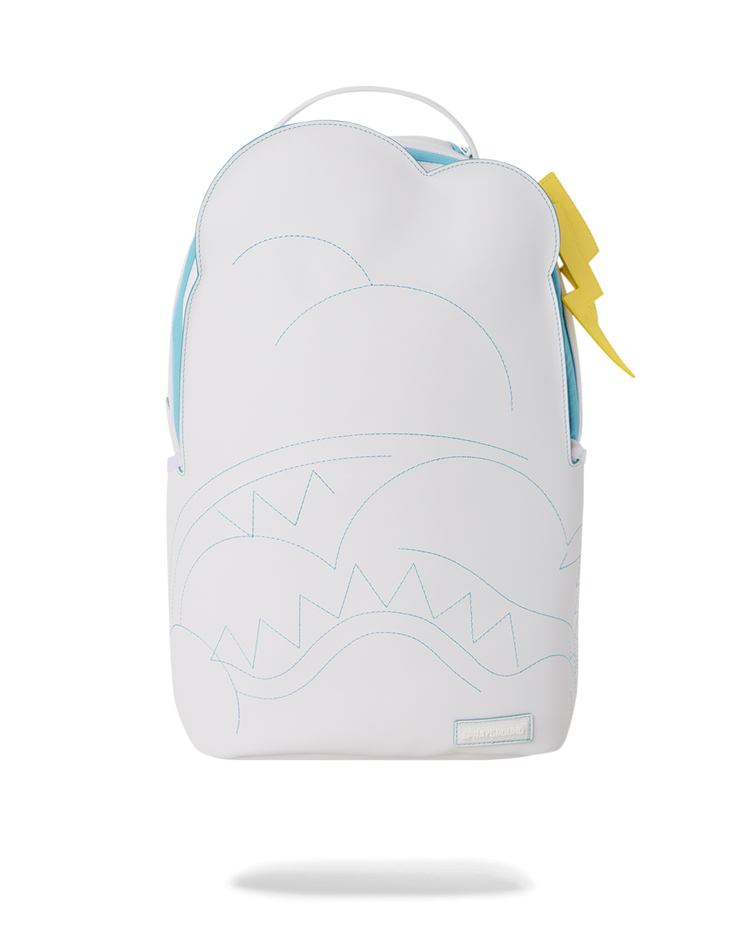 Shark Cloud Backpack front view with lightning bolt accents