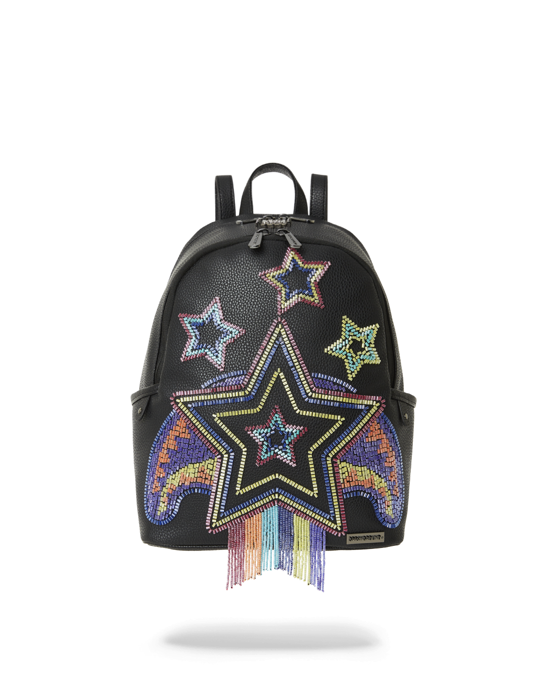 Faux leather backpack with beaded star print and adjustable straps, perfect for city use