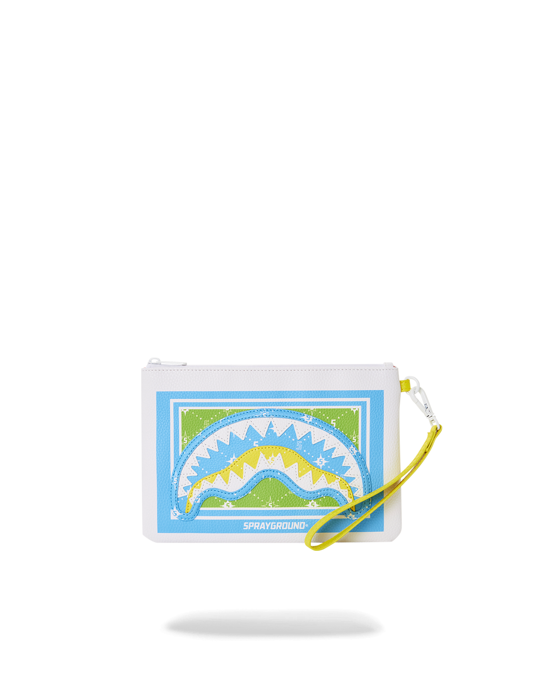Front view of Chameleon Luxe Crossbody Clutch Bag showcasing vibrant pattern.
