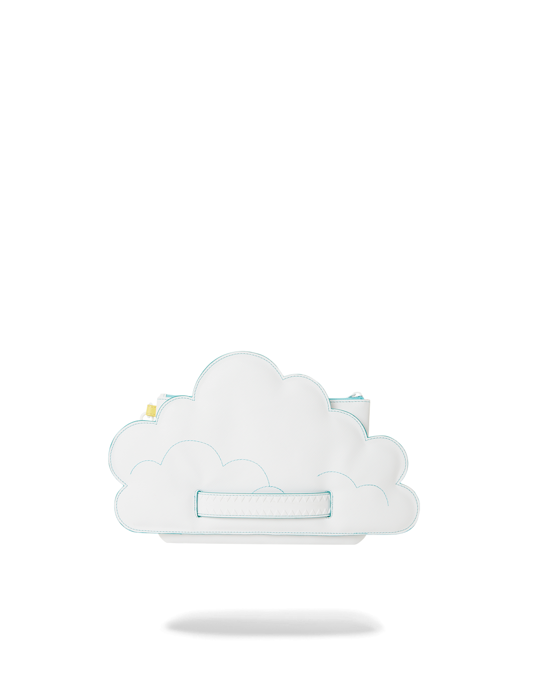 Front view of the Lightning Bolt Faux Leather Clutch showcasing clouds and lightning design.