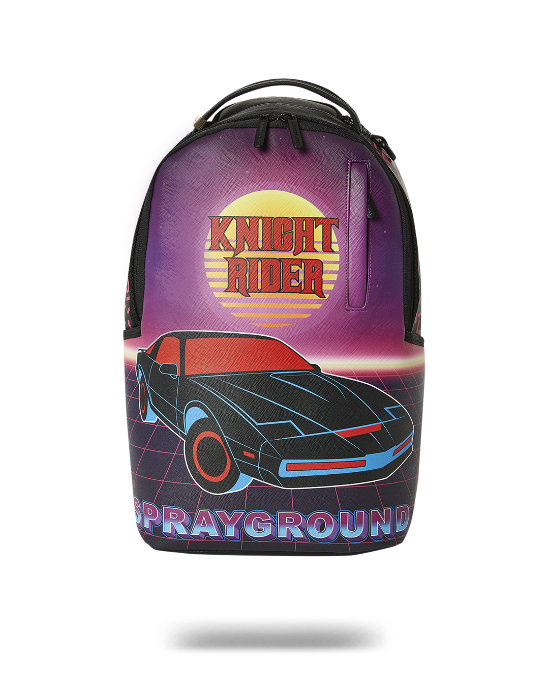 Front view of the Knight Rider Laser Shark Backpack showcasing its sleek design and pockets.