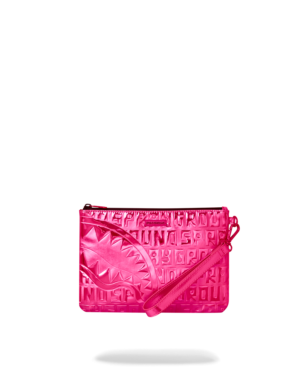 Infinity Pink Diamond Clutch displayed with a wristlet strap