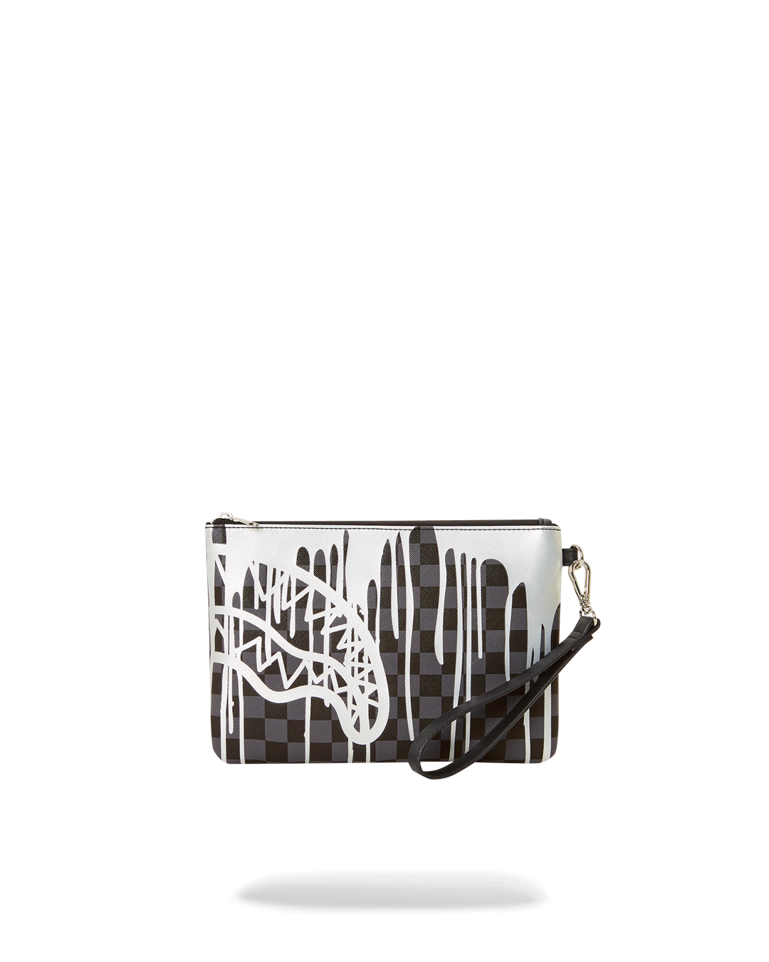 Front view of Chateau Luxe faux leather crossbody clutch with wristlet strap
