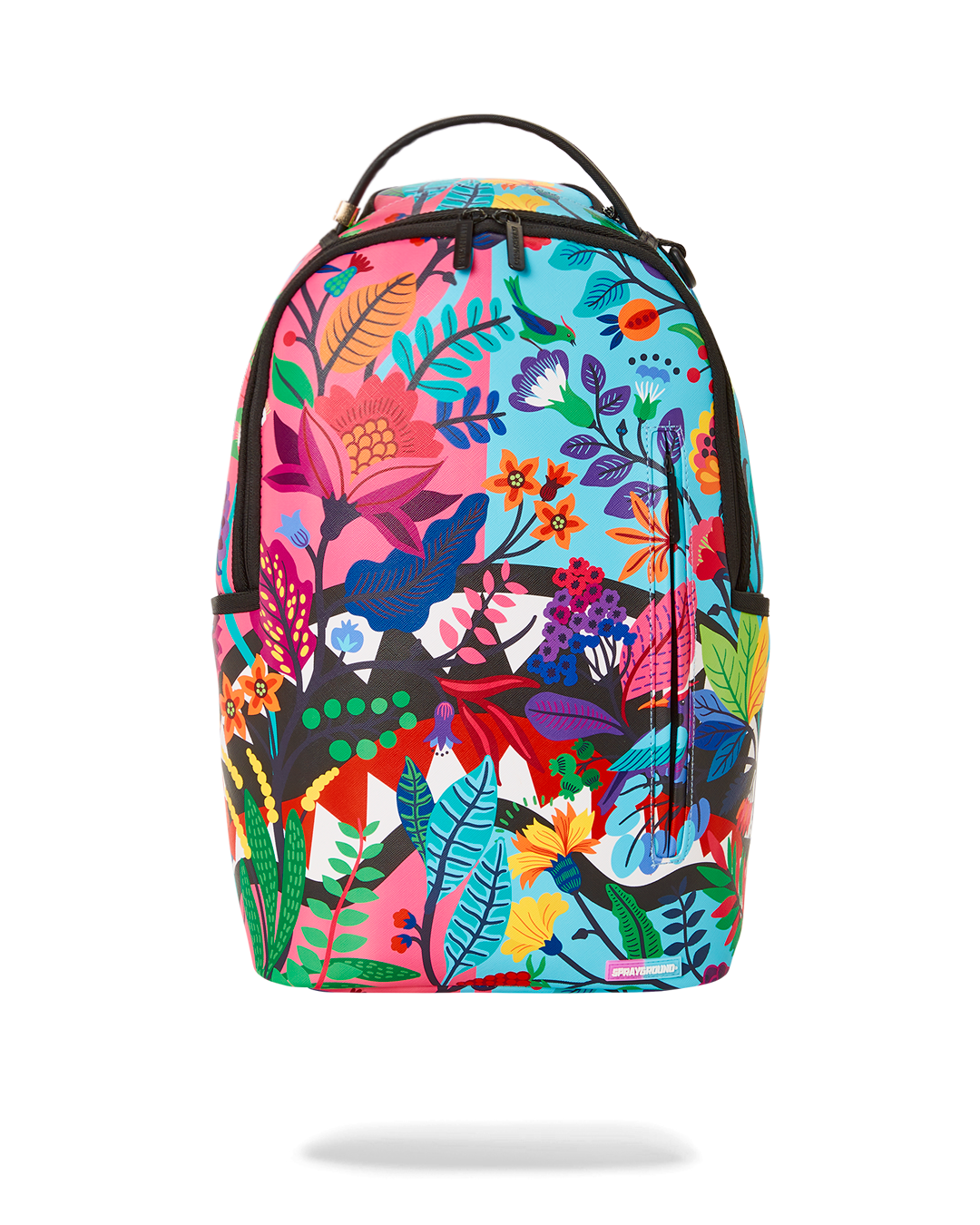 DLXV faux leather backpack showcased on a carry-on suitcase at an airport